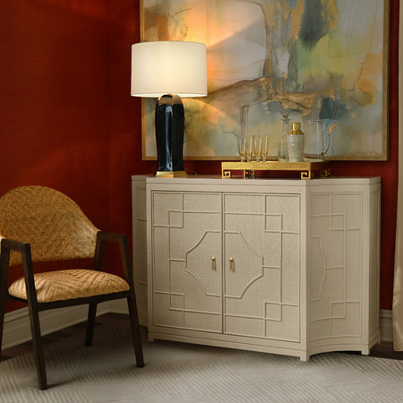 Marlene Antique White Cabinet styled in orange room