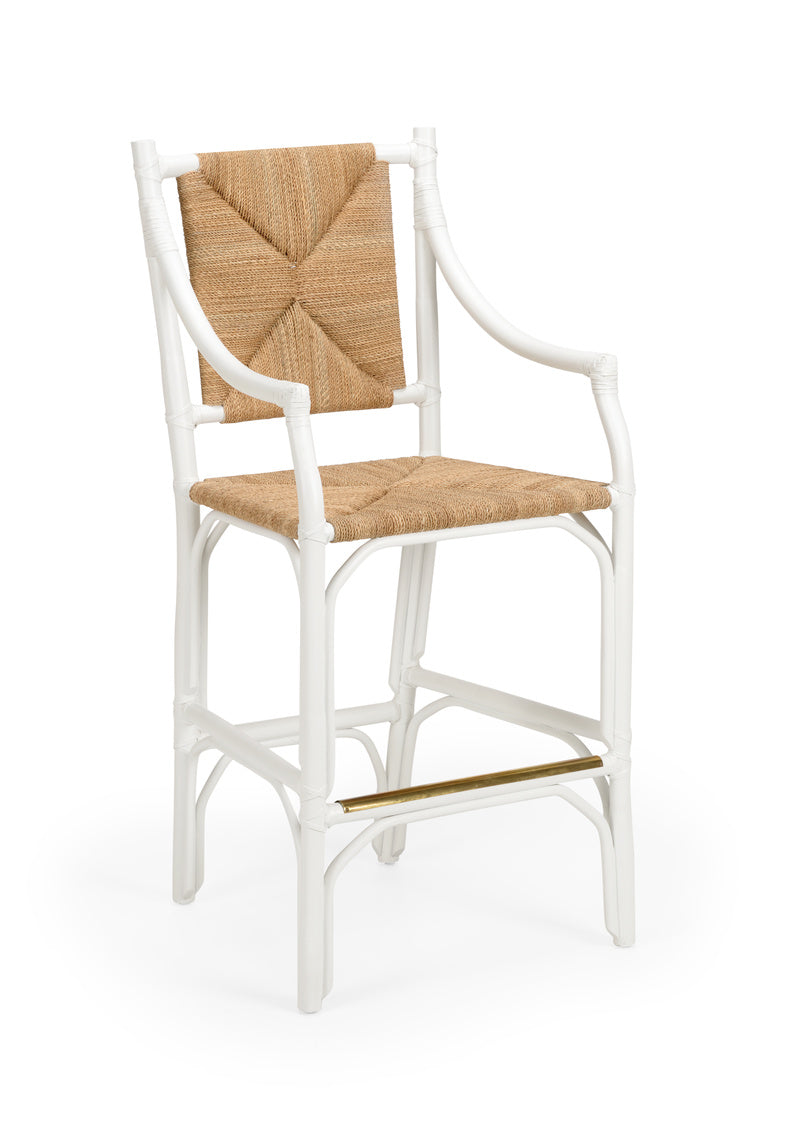 Mayfair Rush Seat White Rattan Bar Stool  