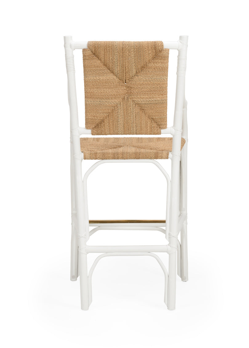 Mayfair Rush Seat White Rattan Bar Stool Back View