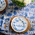 Meadows Table Cloth and Napkins styled with rattan placemats - Dear Keaton