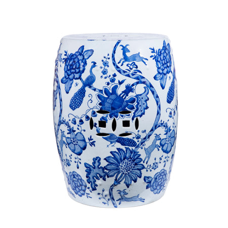 Menagerie Garden Stool - flowers, birds and exotic animals