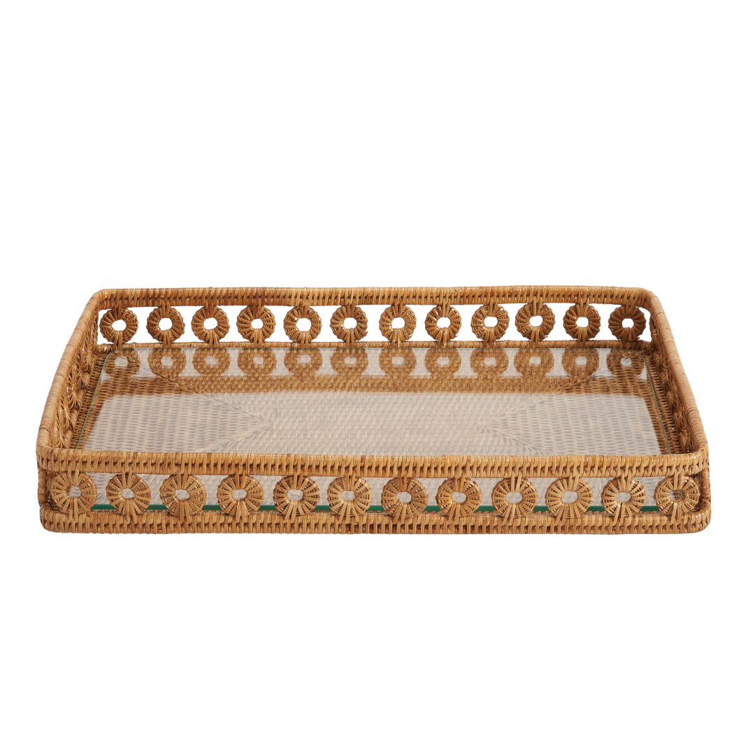 Menton Rectangle Rattan Tray with  Glass Insert
