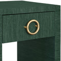 Miles Forest Green Grasscloth Side Table with round brass hardware