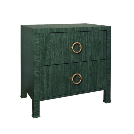 Miles Forest Green Grasscloth Two Drawer Nightstand