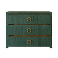 Miles Forest Green  Three Drawer Grasscloth Chest- open drawers