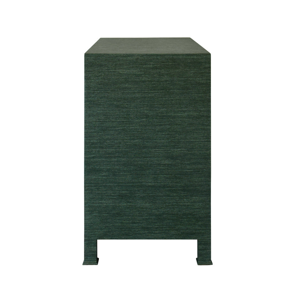 Miles Forest Green  Three Drawer Grasscloth Chest- side view