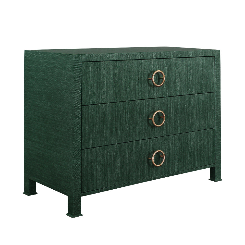 Miles Forest Green  Three Drawer Grasscloth Chest