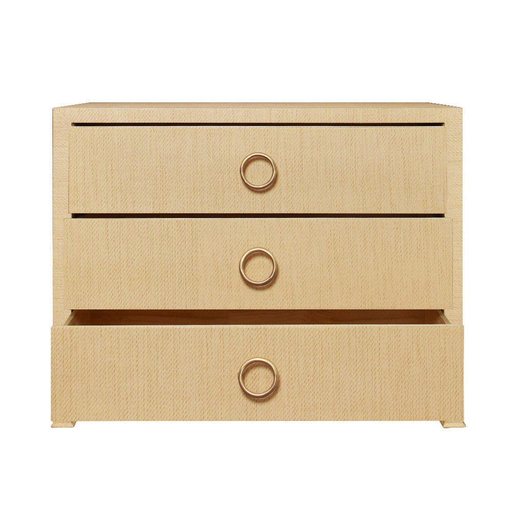Miles Natural Grasscloth Three Drawer Chest - open drawers