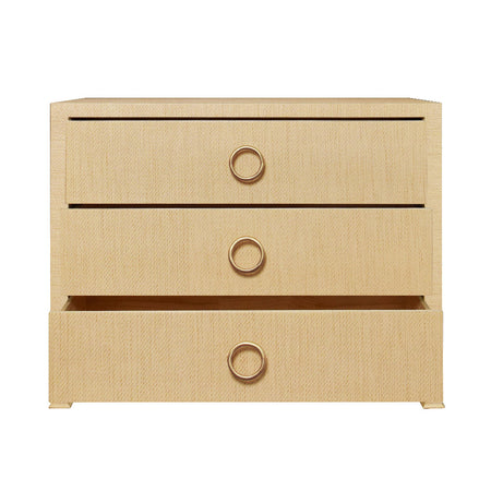 Miles Natural Grasscloth Three Drawer Chest - open drawers
