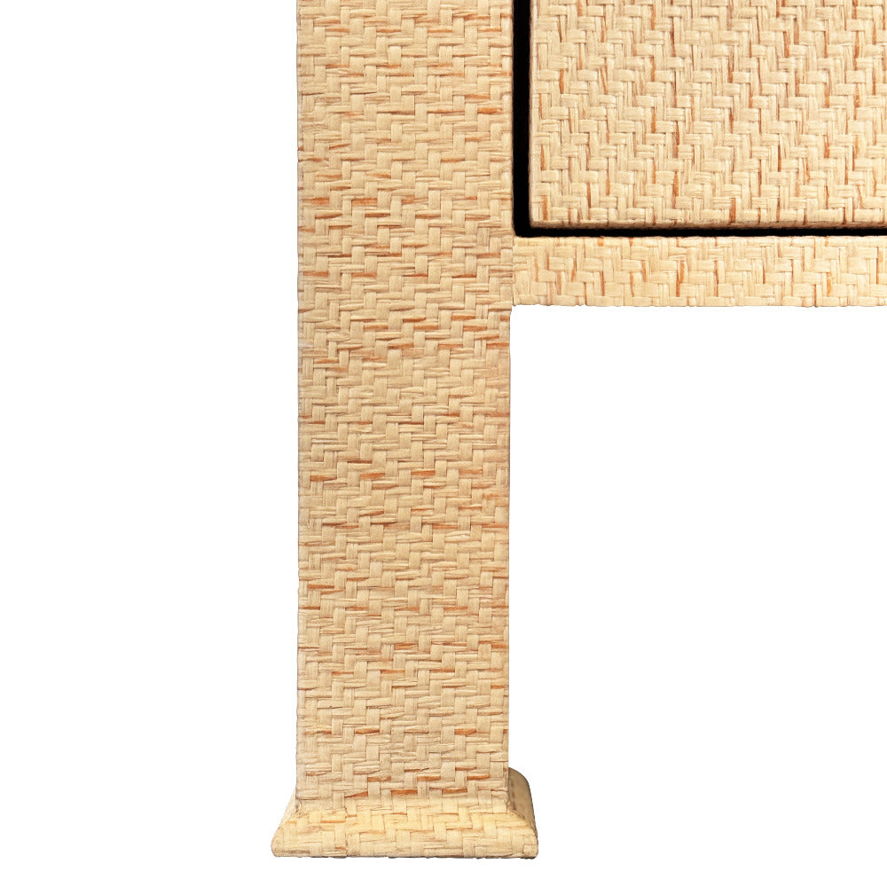 Miles Natural Grasscloth Three Drawer Chest - textured leg closeup