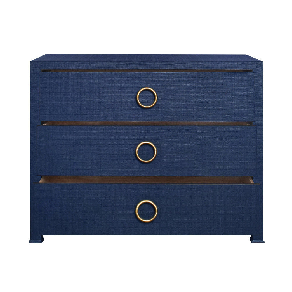 Miles Navy Texture Linen Chest - open drawers