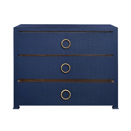 Miles Navy Texture Linen Chest - open drawers