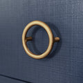 Miles Navy Texture Linen Chest - round gold hardware