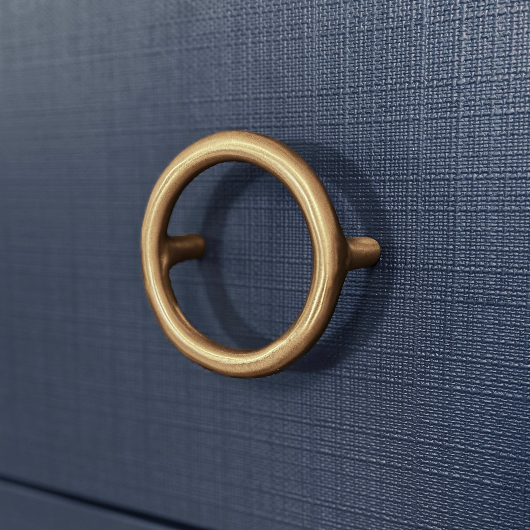 Miles Navy Texture Linen Chest - round gold hardware