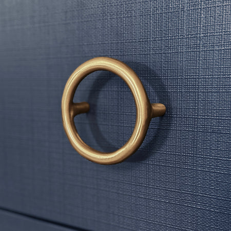 Miles Navy Texture Linen Chest - round gold hardware