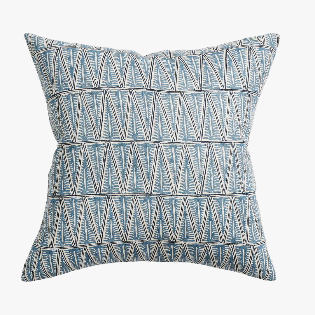 Fleur Print, Fog, Wool & Denim Pillow — Beth Miles Design
