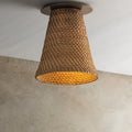 Minami Woven Rattan Flush Mount illuminated