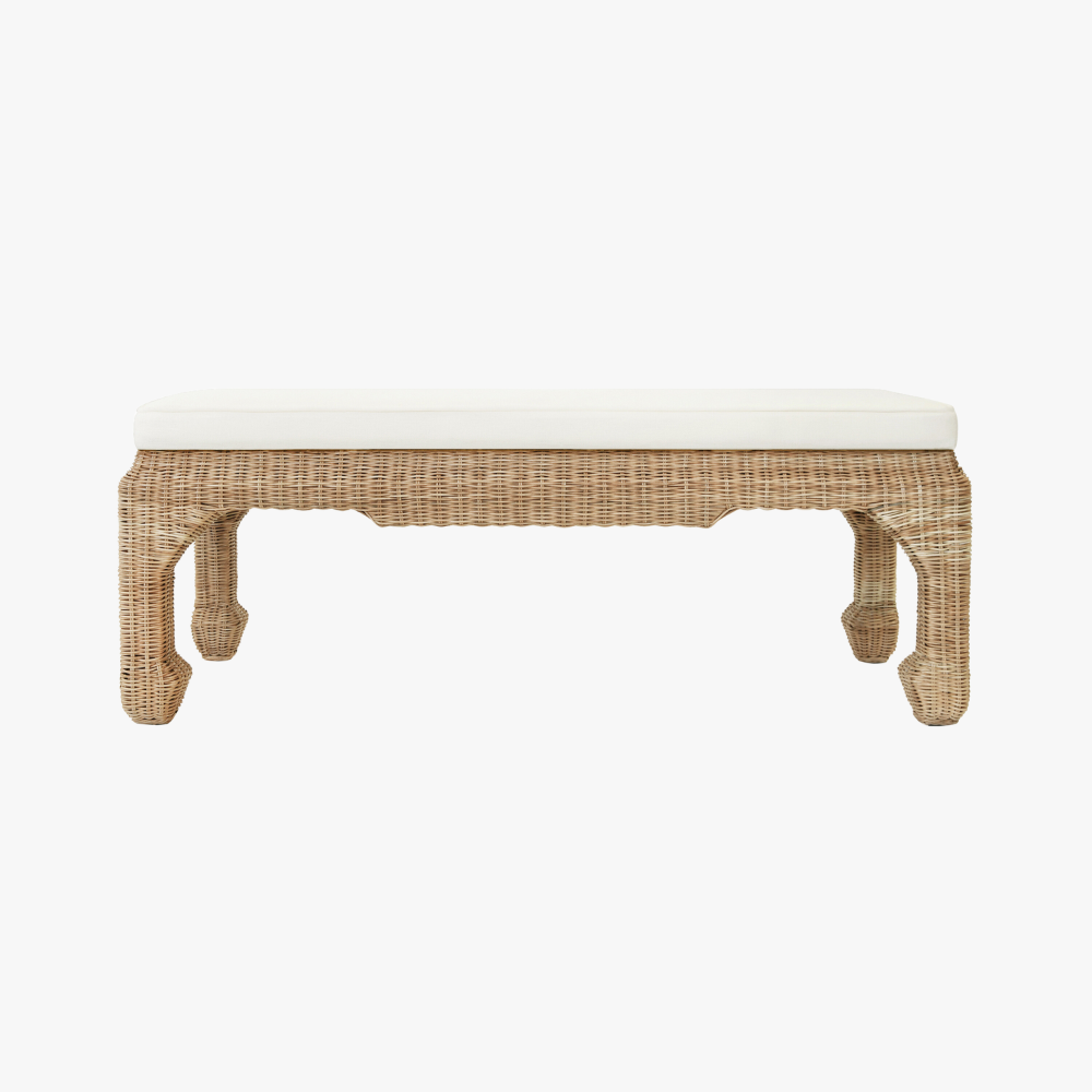 Small Rounded Ratan Bench Ming Style Woven Rattan Bench - Wicker Seating - Dear Keaton