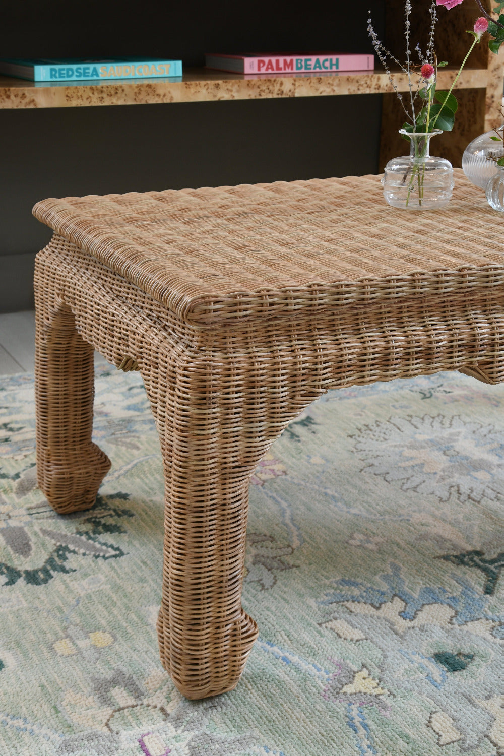 Ming Style Woven Rattan Coffee Table Closeup
