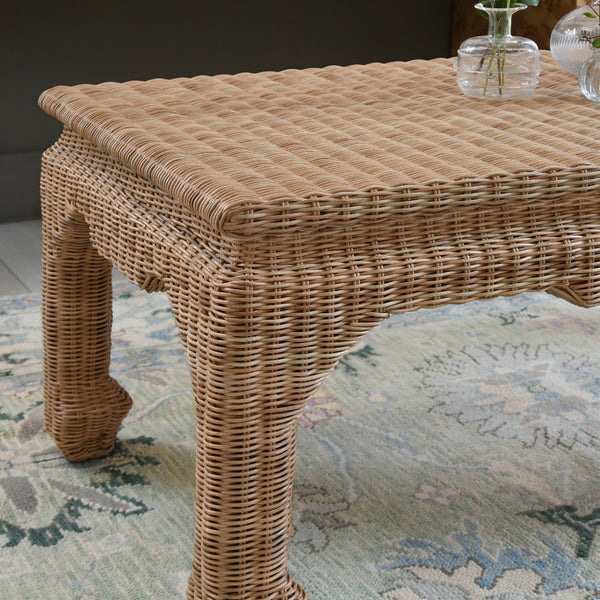 Ming Style Woven Rattan Coffee Table Closeup