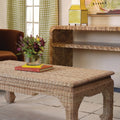 Ming Style Woven Rattan Coffee Table in living room with Manry Burl Console