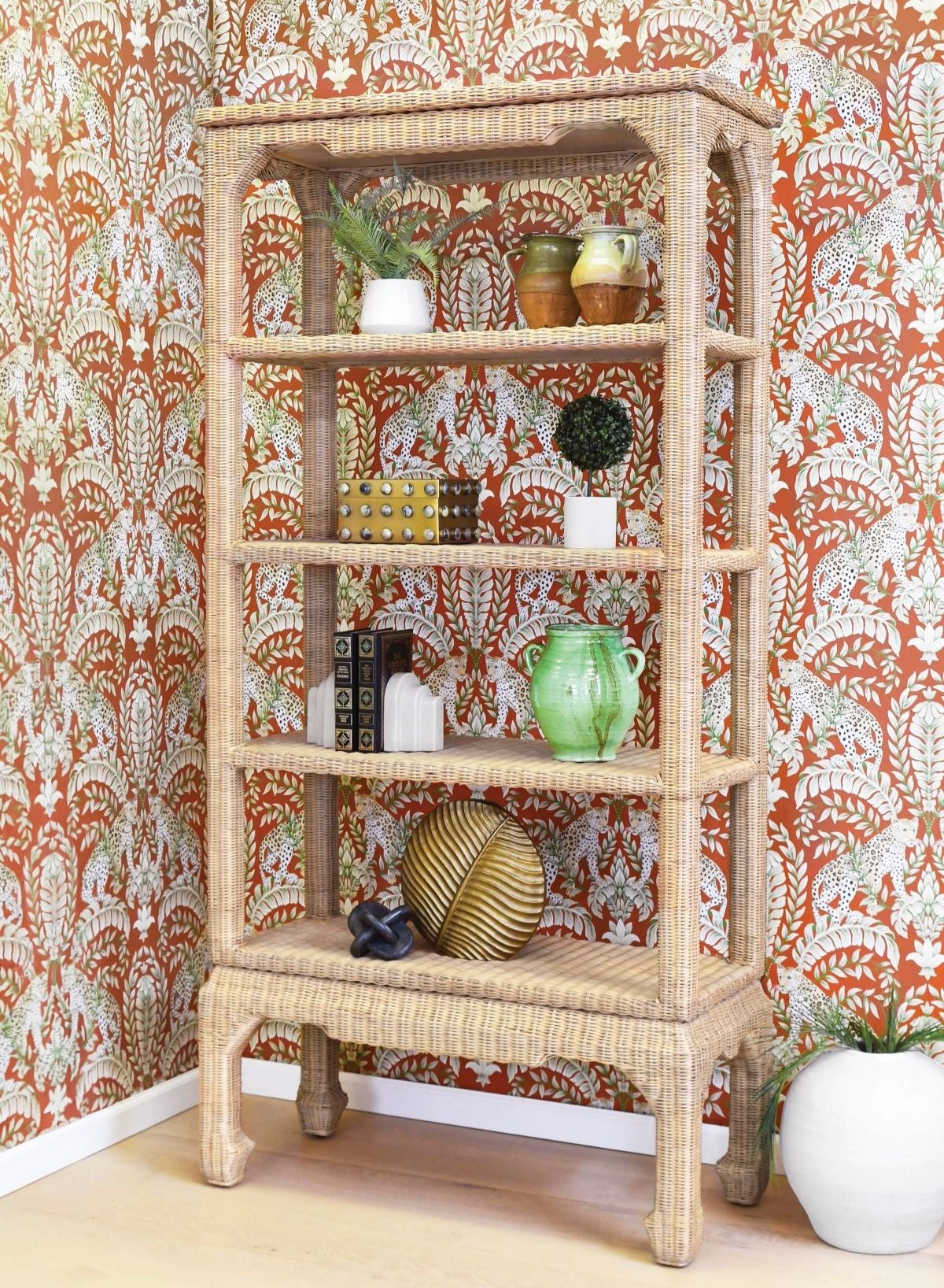 Ming Style Woven Rattan Etagere - Wicker Shelves - Dear Keaton