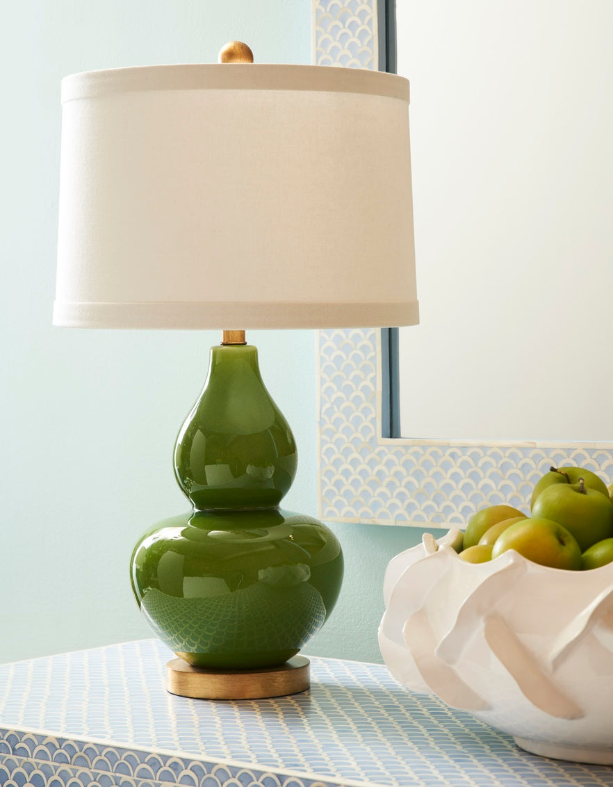 Miraval Green Gourd Lamp styled on console