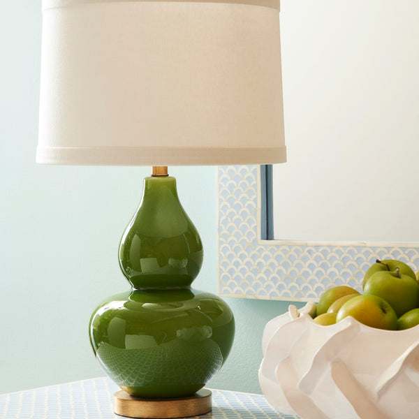 Miraval Green Gourd Lamp styled on console