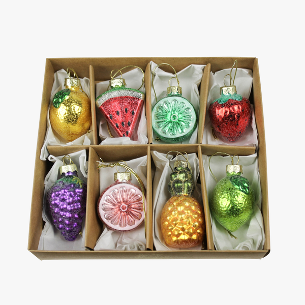 Mixed Fruits Glass Ornament Set