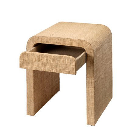 Montecito Raffia Side Table with drawer open