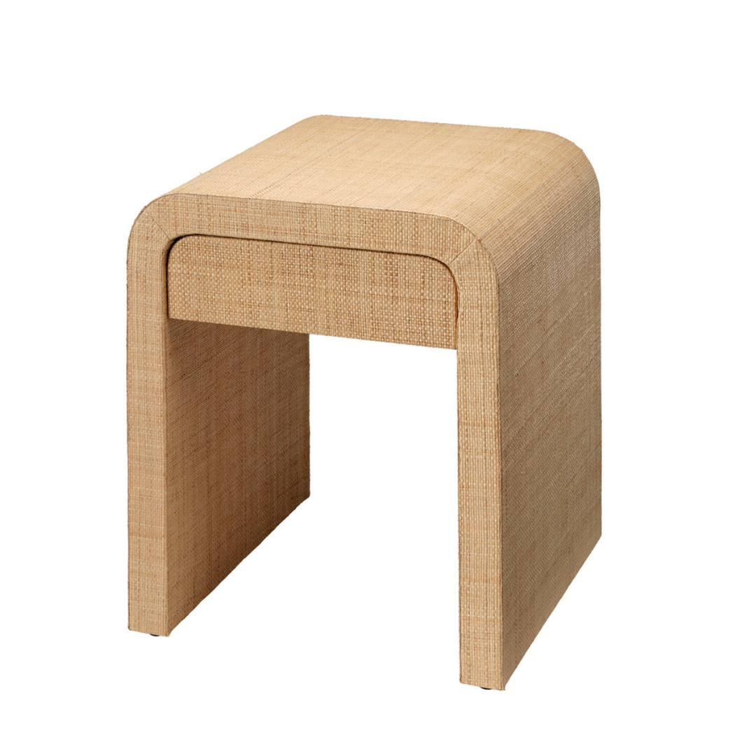 Montecito Raffia Wrapped Side Table with storage drawer