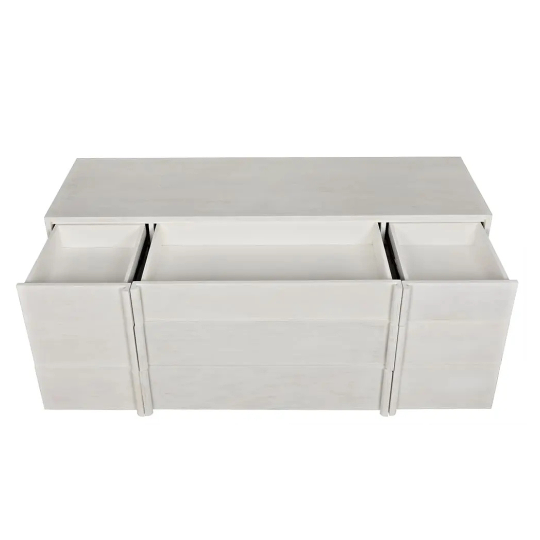 Morten White Nine Drawer Dresser - open drawers