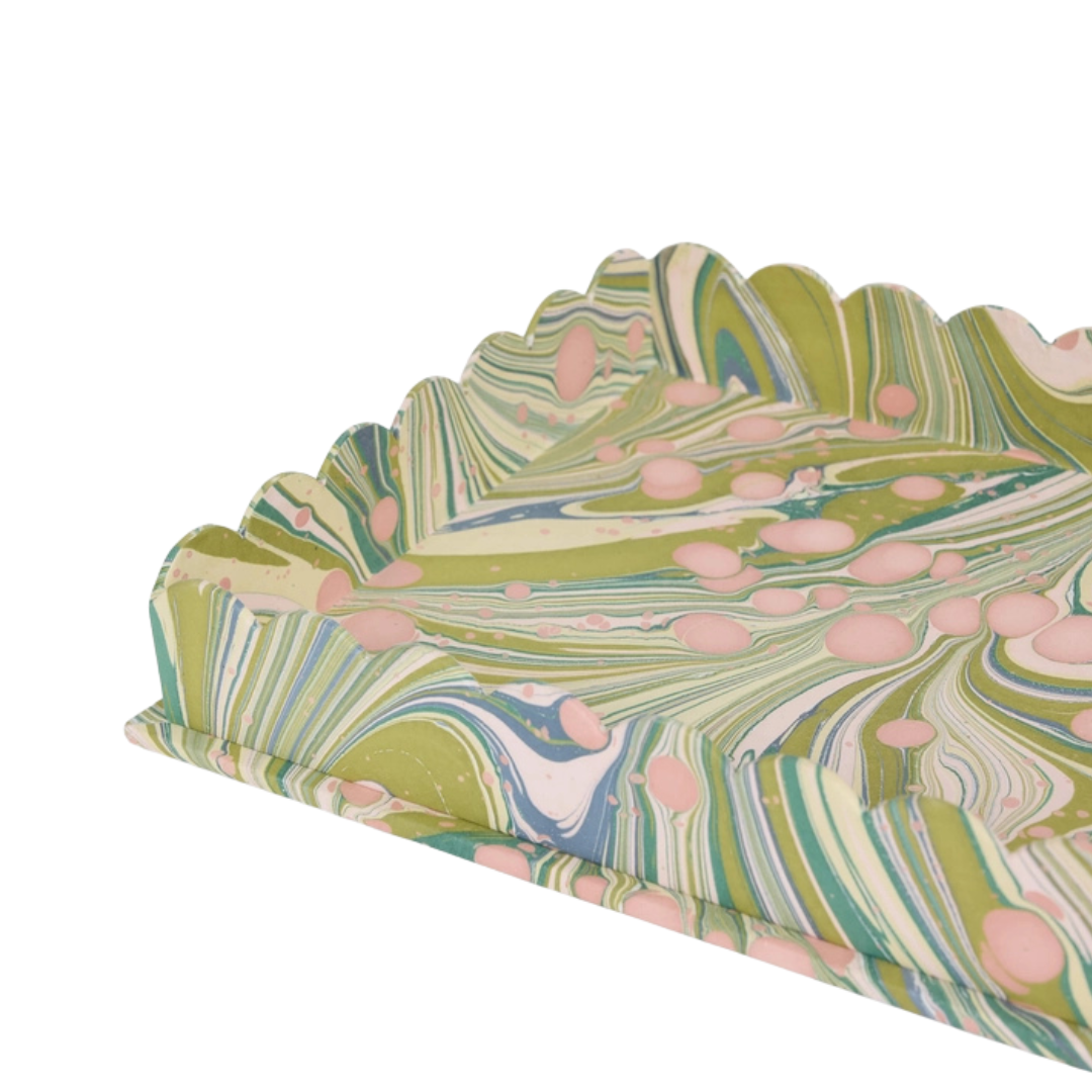 Moss Fire Marbleized Desk Tray Set - Scalloped Edges