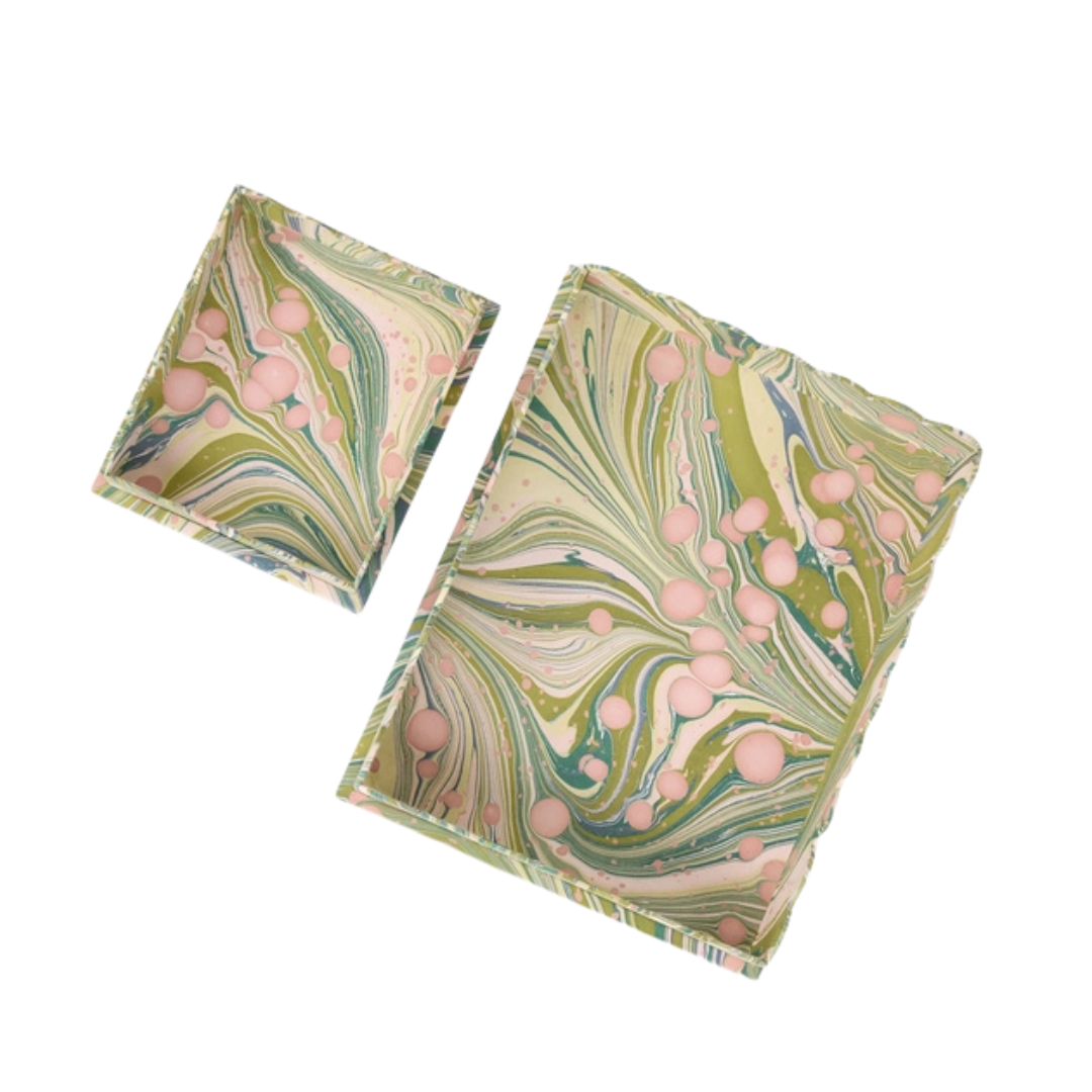 Moss Fire Marbleized Desk Tray Set of Two