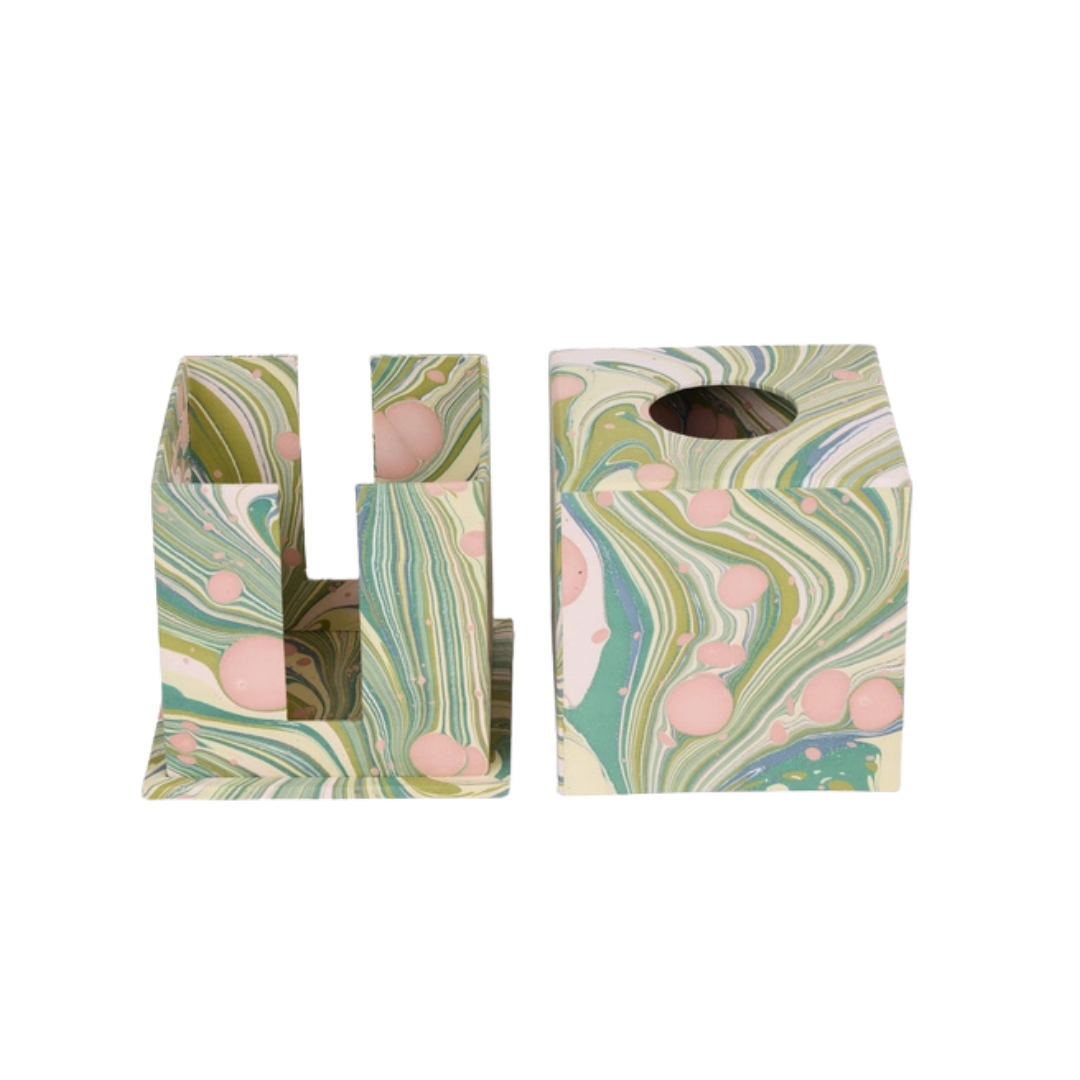 Moss Fire Marbleized Paper Tissue Box Cover Details
