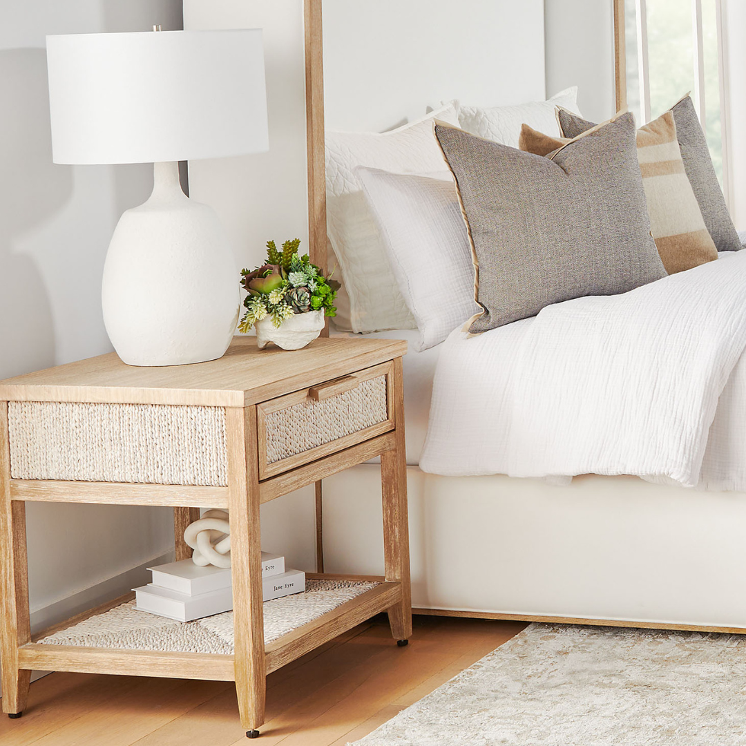 Muar Abaca Rope Nightstand styled in bedroom
