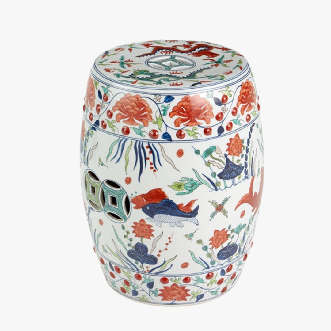 Multicolor Fish Garden Stool - Chinoserie Ceramics - Dear Keaton