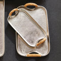 Helena Tray Set Stacked- cast aluminum with rattan handles