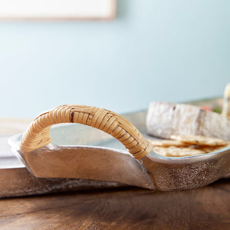 Helena Tray wrapped rattan handle closeup