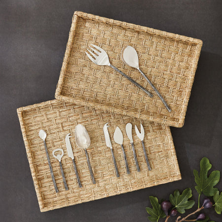 Caswell Small Woven Tray Set styled with utensils