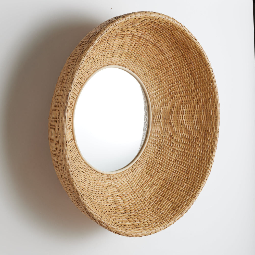 St. Augustine Round Concave Rattan Wall Mirror side view