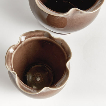Margot Brown Ceramic Ruffle  Edge Planters - drain hole