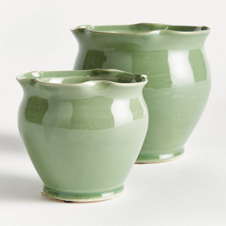 Pair of Margot Green Ruffle Edge Ceramic Pots 