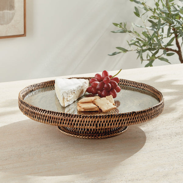 Mandalay Serving Stand with glass insert - styled with cheese and grapes