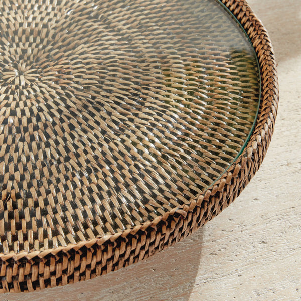Mandalay Serving Stand - Warm Brown Finish Closeup