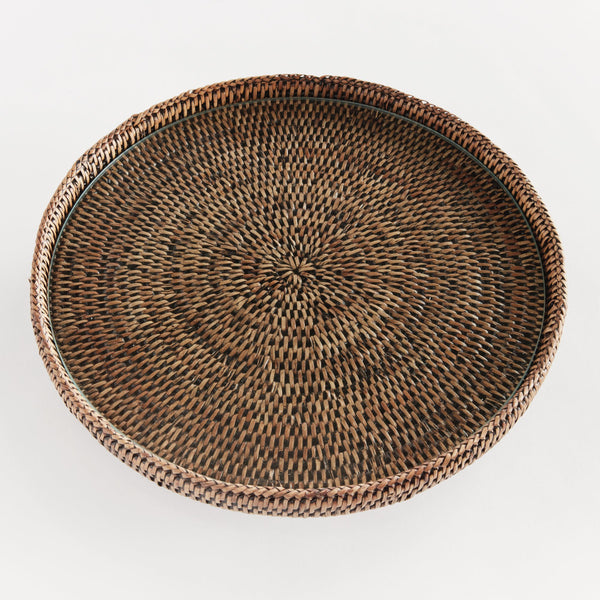 Mandalay Serving Stand - Warm Brown Finish - Glass Insert