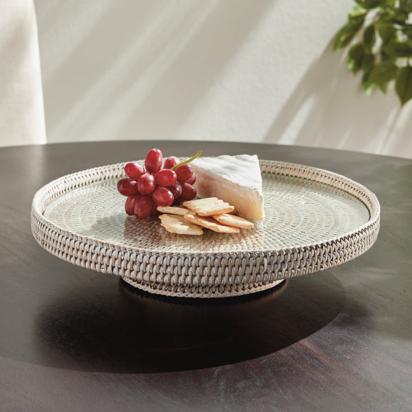 Mandalay Serving Stand - Whitewash - shown with cheese and grapes