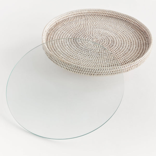 Mandalay Serving Stand - Whitewash - round glass insert