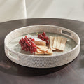Mandalay Large Whitewash Rattan Serving Tray with cheese and crackers
