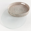 Mandalay White Round Rattan Serving Tray with glass